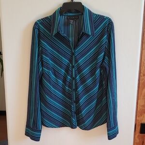 Women's Blue Striped Button Down Shirt